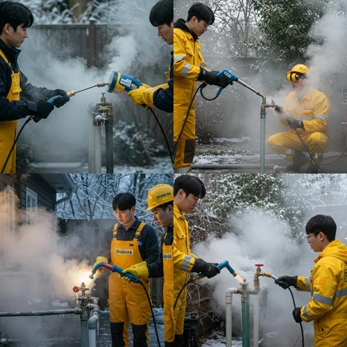 평안동 수도관 동파 하수구 녹여서 새것처럼 복구